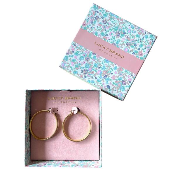 Lucky Brand Gold Tone Hoop Earrings Matte Finish Lightweight 2” NWT - Picture 1 of 8